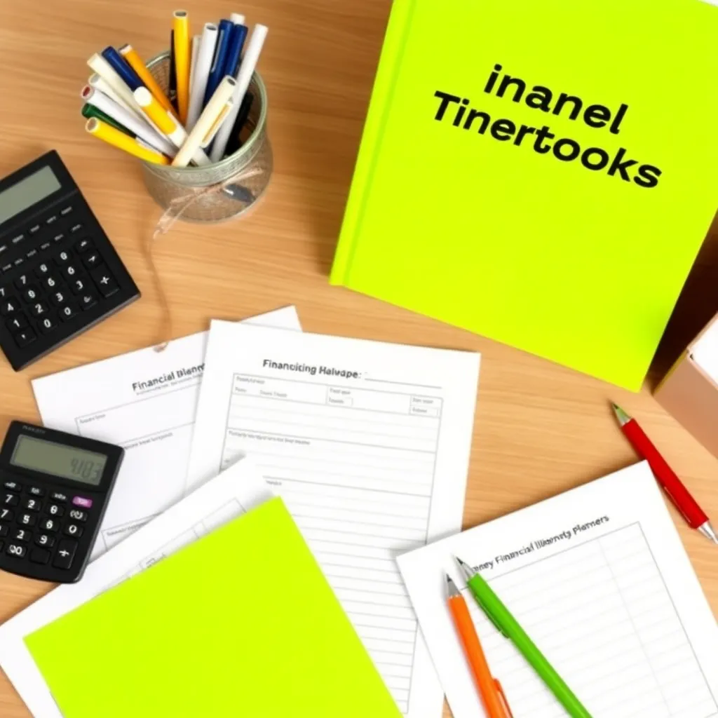 Werkboeken en printbare financiële planners op een bureau