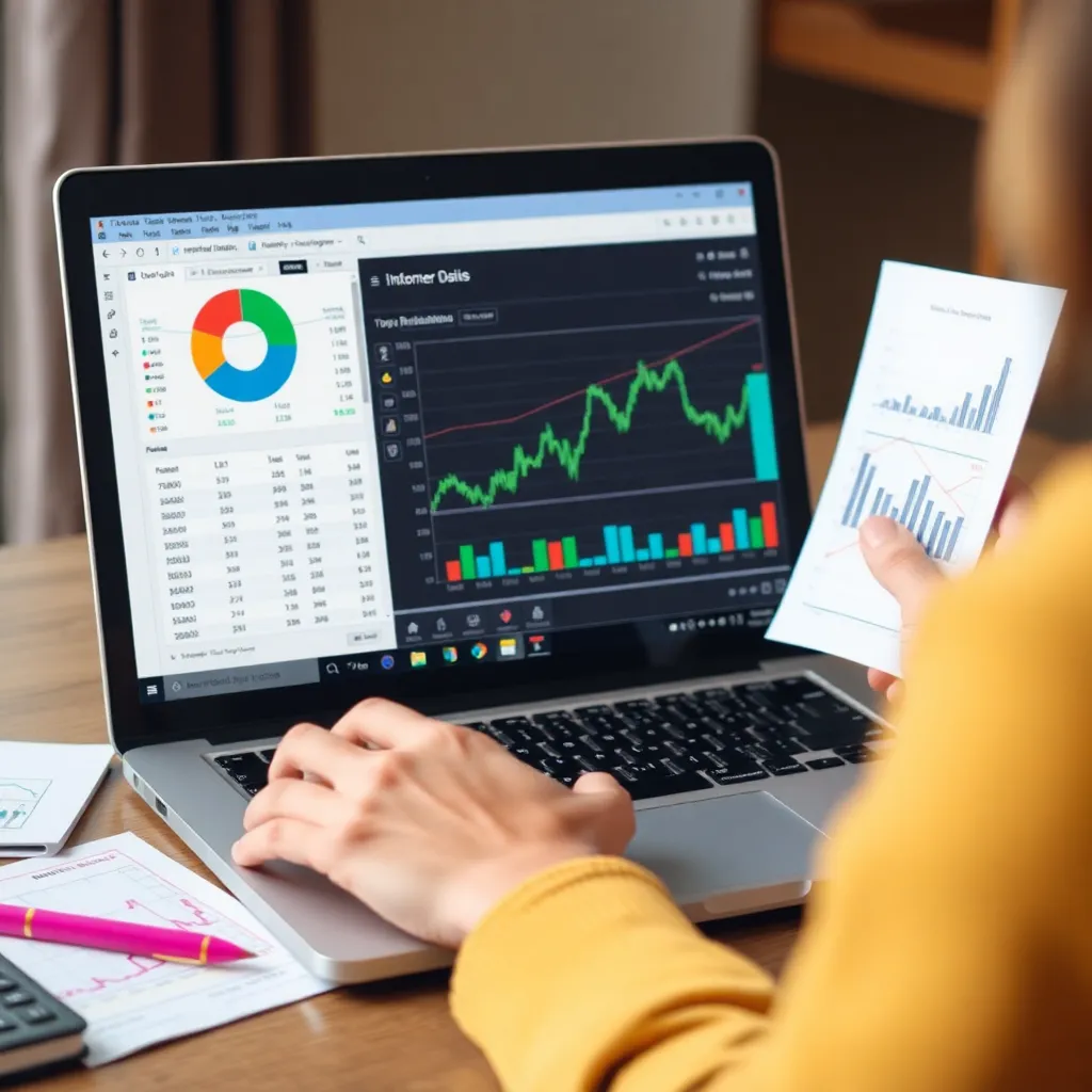 Persoon die investeert met laptop en financiële grafieken