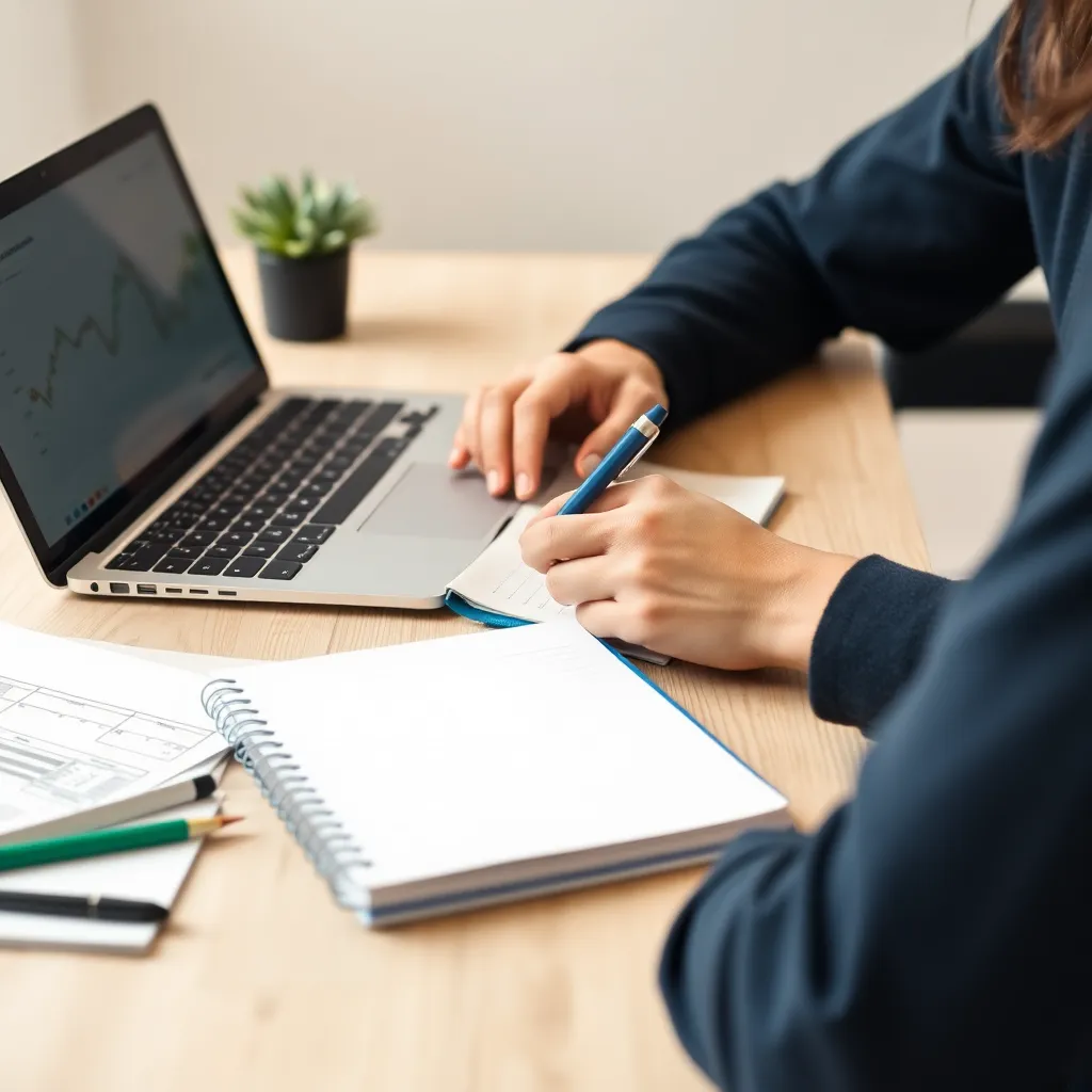 Persoon die budgetplanning doet met laptop en notitieblok